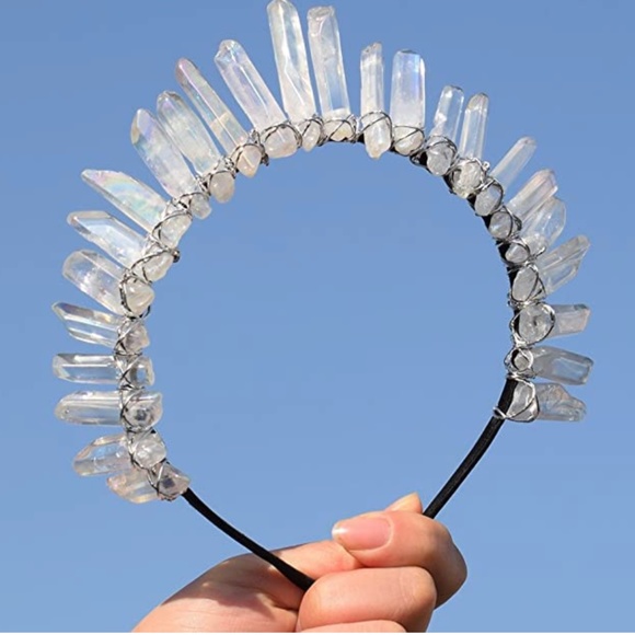 GRACEART Raw Crystal Quartz Tiara Mermaid Crown Headband Sun Goddess Crown